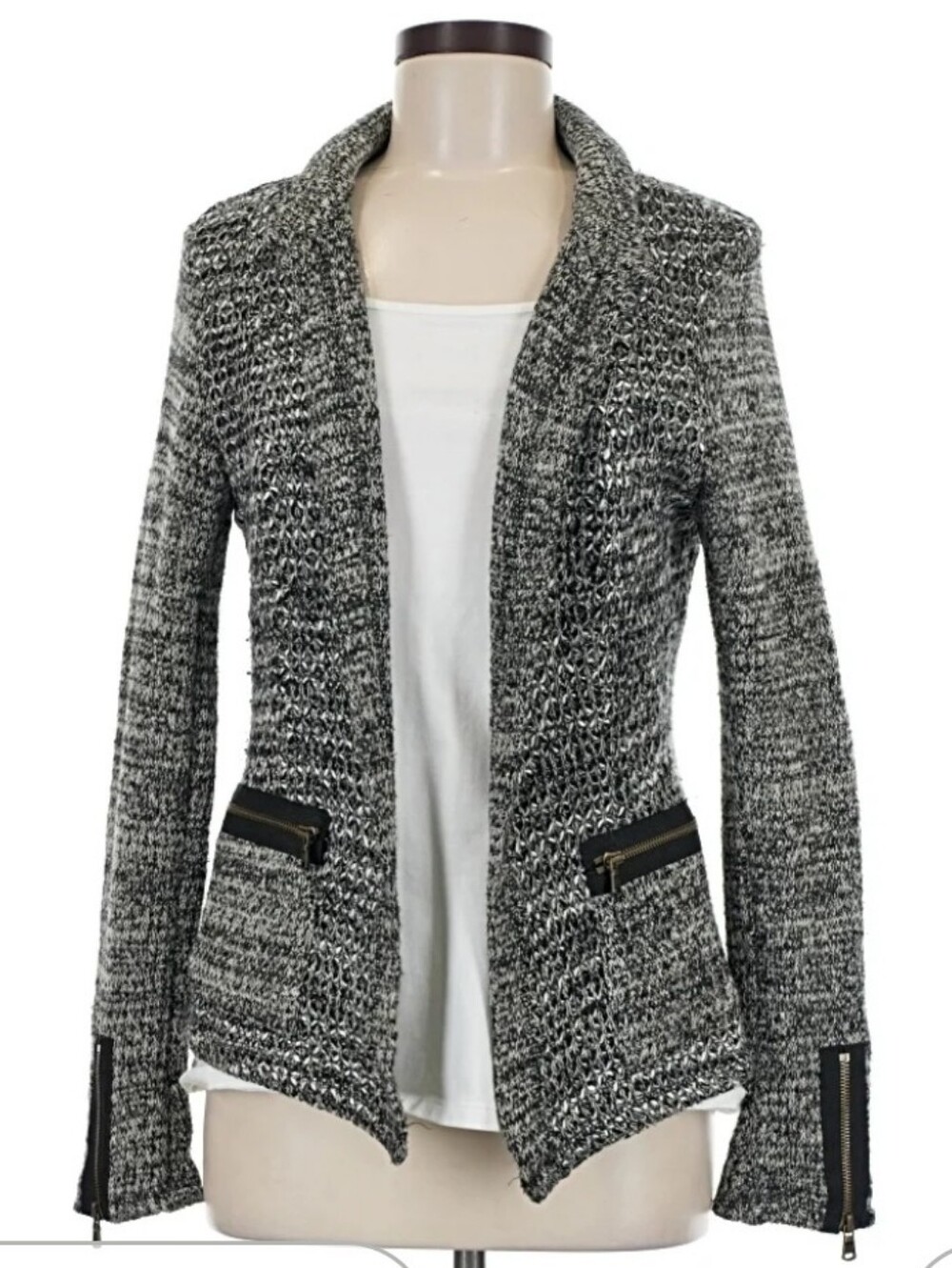 Anthropologie Cartonnier Black And White Open Front Blazer, Medium